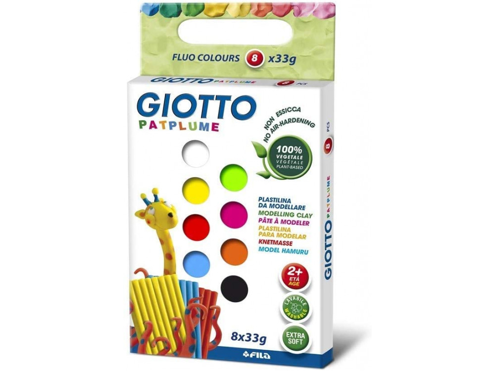 Plastelina dla dzieci Patplume Fluo - Giotto - 8 kolorów x 33 g