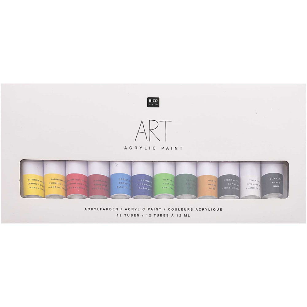 Zestaw farb akrylowych ART - Rico Design - 12 kolorów x 12 ml