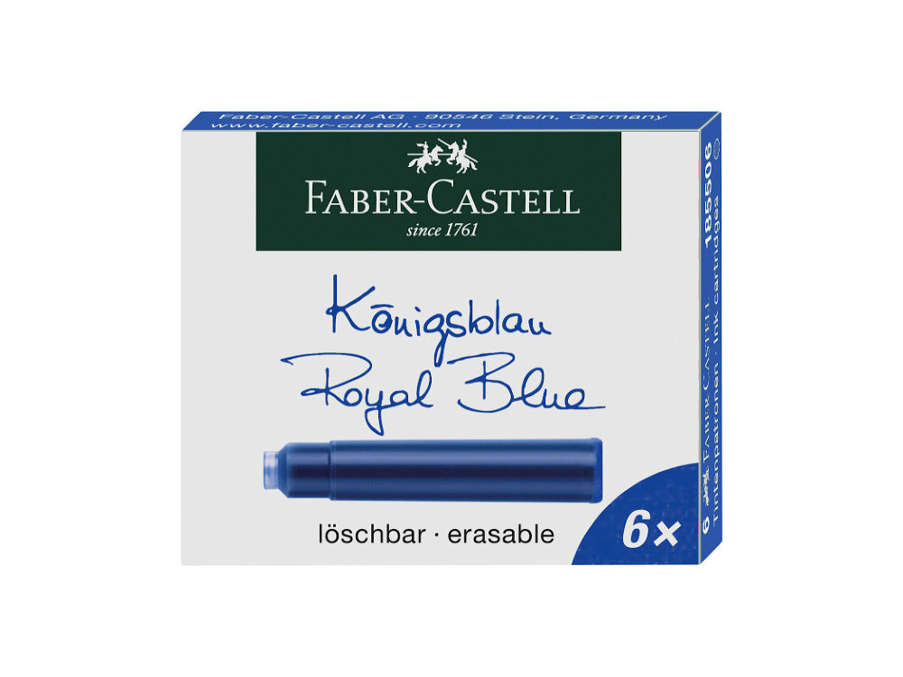 Naboje atramentowe - Faber-Castell - niebieskie, krótkie, 6 szt.