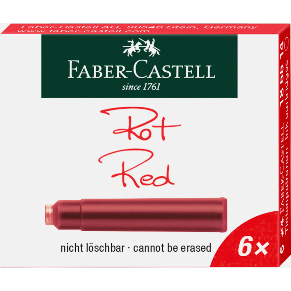 Naboje atramentowe - Faber-Castell - czerwone, krótkie, 6 szt.