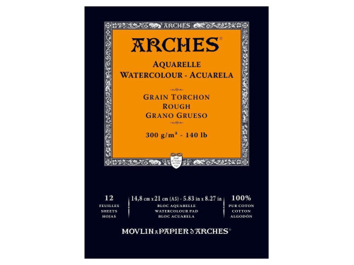 Blok do akwareli - Arches - rough, A5, 300 g, 12 ark.