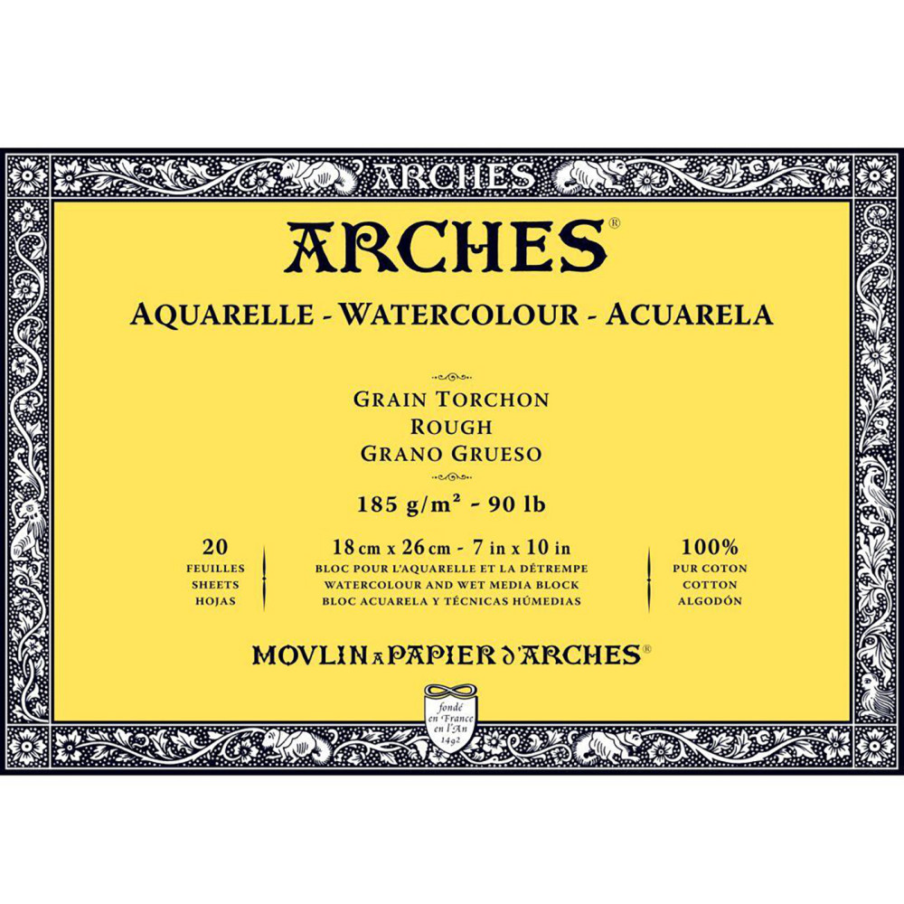 Watercolor paper - Arches - rough, 18 x 26 cm, 185 g, 20 sheets