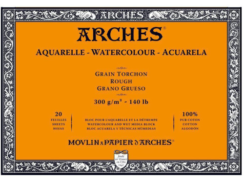Watercolor paper - Arches - rough, 18 x 26 cm, 300 g, 20 sheets