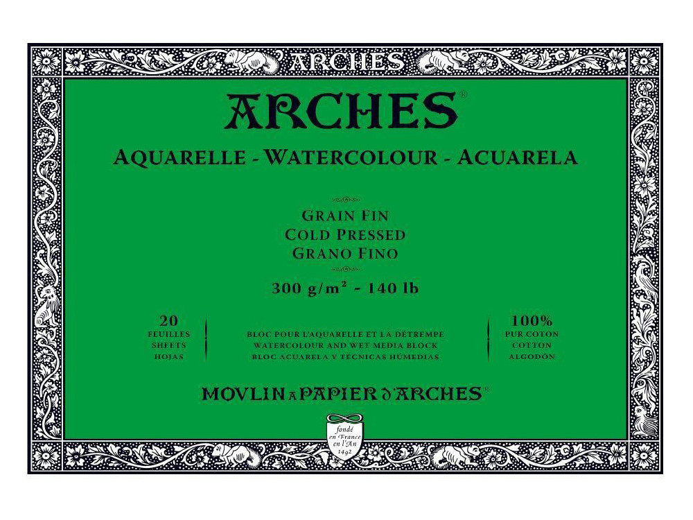 Watercolor paper - Arches - cold pressed, 18 x 26 cm, 300 g, 20 sheets