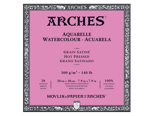 Blok do akwareli - Arches - hot pressed, 20 x 20 cm, 300 g, 20 ark.