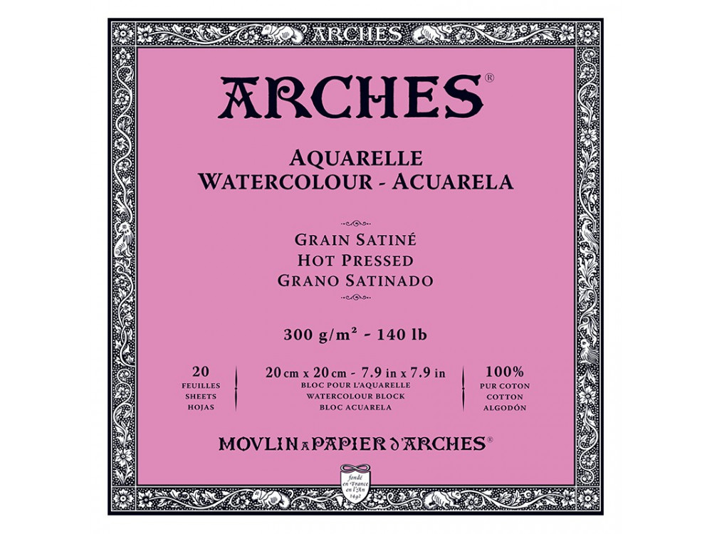 Watercolor paper - Arches - hot pressed, 20 x 20 cm, 300 g, 20 sheets
