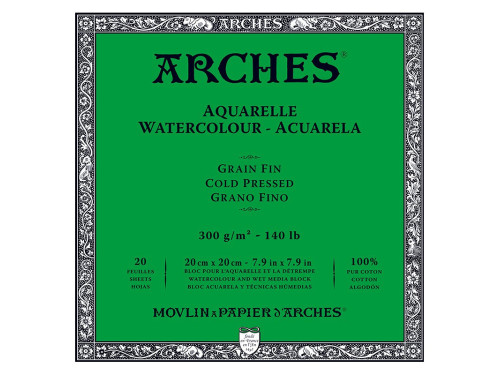 Blok do akwareli - Arches - cold pressed, 20 x 20 cm, 300 g, 20 ark.
