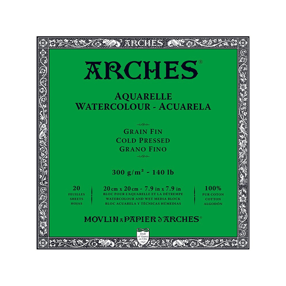 Blok do akwareli - Arches - cold pressed, 20 x 20 cm, 300 g, 20 ark.