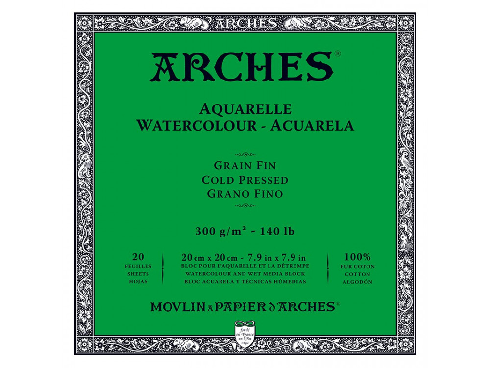 Watercolor paper - Arches - cold pressed, 20 x 20 cm, 300 g, 20 sheets