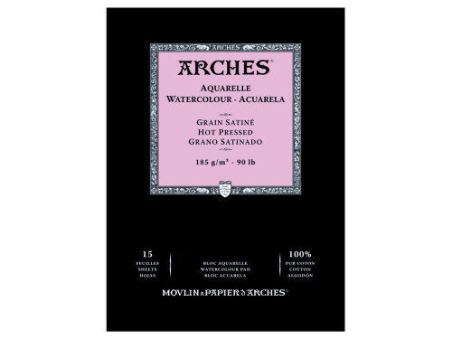 Blok do akwareli - Arches - hot pressed, A4, 185 g, 15 ark.