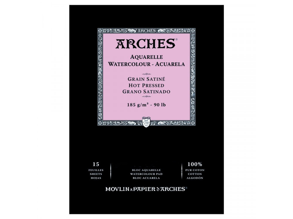 Blok do akwareli - Arches - hot pressed, A4, 185 g, 15 ark.