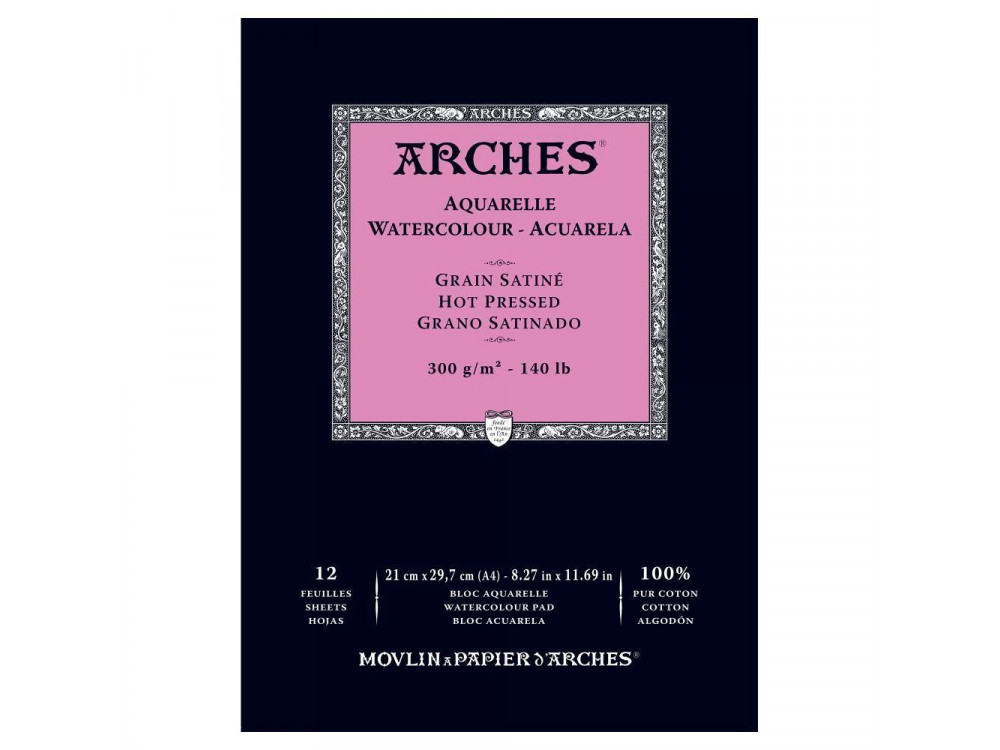 Blok do akwareli - Arches - hot pressed, A4, 300 g, 12 ark.
