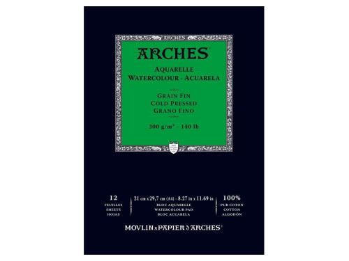 Blok do akwareli - Arches - cold pressed, A4, 300 g, 12 ark.