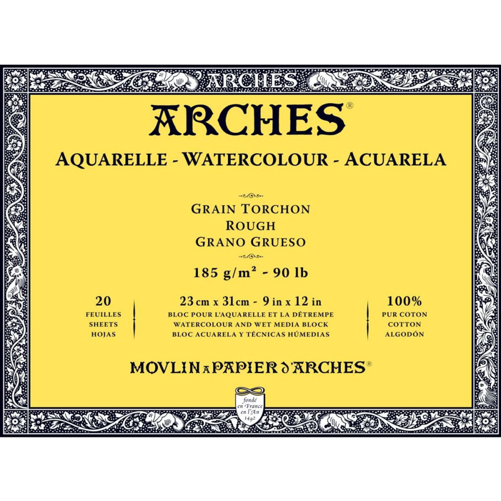 Watercolor paper - Arches - rough, 23 x 31 cm, 185 g, 20 sheets