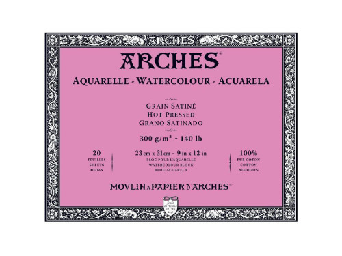 Watercolor paper - Arches - hot pressed, 23 x 31 cm, 300 g, 20 sheets