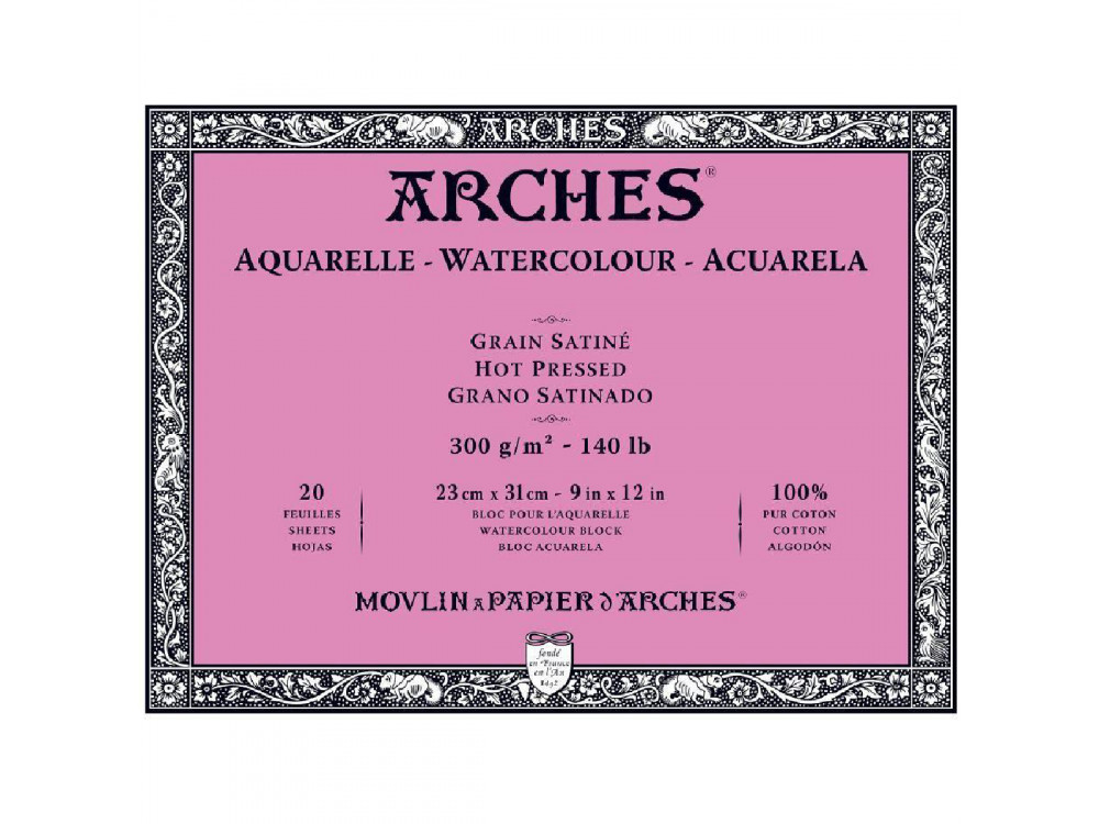 Blok do akwareli - Arches - hot pressed, 23 x 31 cm, 300 g, 20 ark.