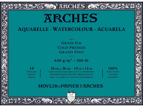 Blok do akwareli - Arches - cold pressed, 23 x 31 cm, 640 g, 10 ark.