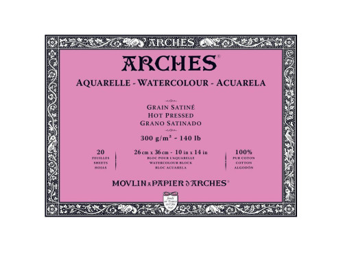 Watercolor paper - Arches - hot pressed, 26 x 36 cm, 300 g, 20 sheets