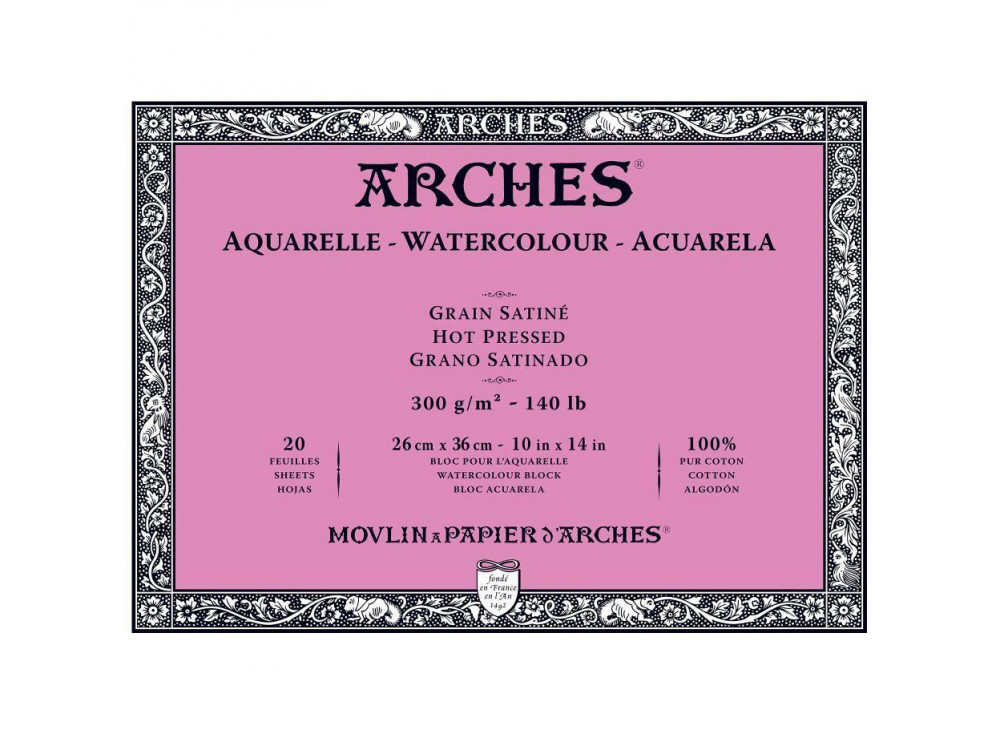 Blok do akwareli - Arches - hot pressed, 26 x 36 cm, 300 g, 20 ark.