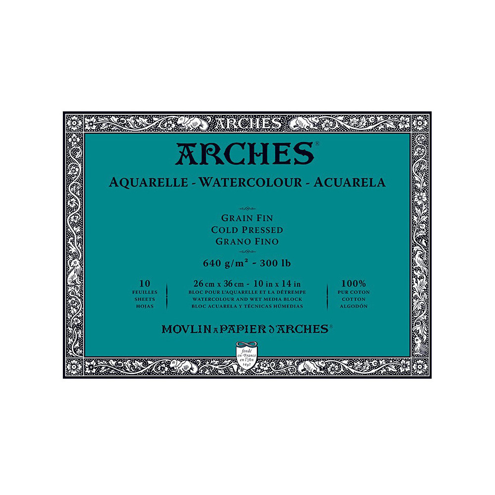 Blok do akwareli - Arches - cold pressed, 26 x 36 cm, 640 g, 10 ark.