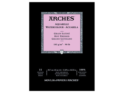 Blok do akwareli - Arches - hot pressed, A3, 185 g, 15 ark.