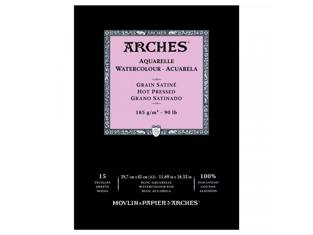 Blok do akwareli - Arches - hot pressed, A3, 185 g, 15 ark.