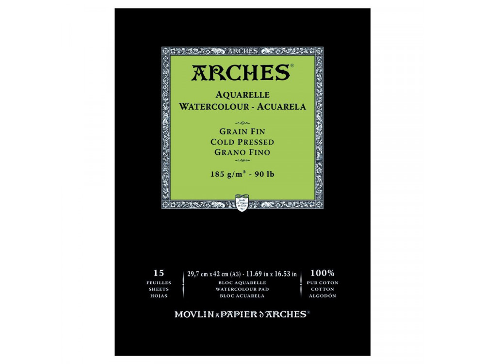 Blok do akwareli - Arches - cold pressed, A3, 185 g, 15 ark.