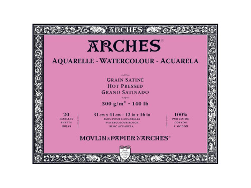 Watercolor paper - Arches - hot pressed, 31 x 41 cm, 300 g, 20 sheets
