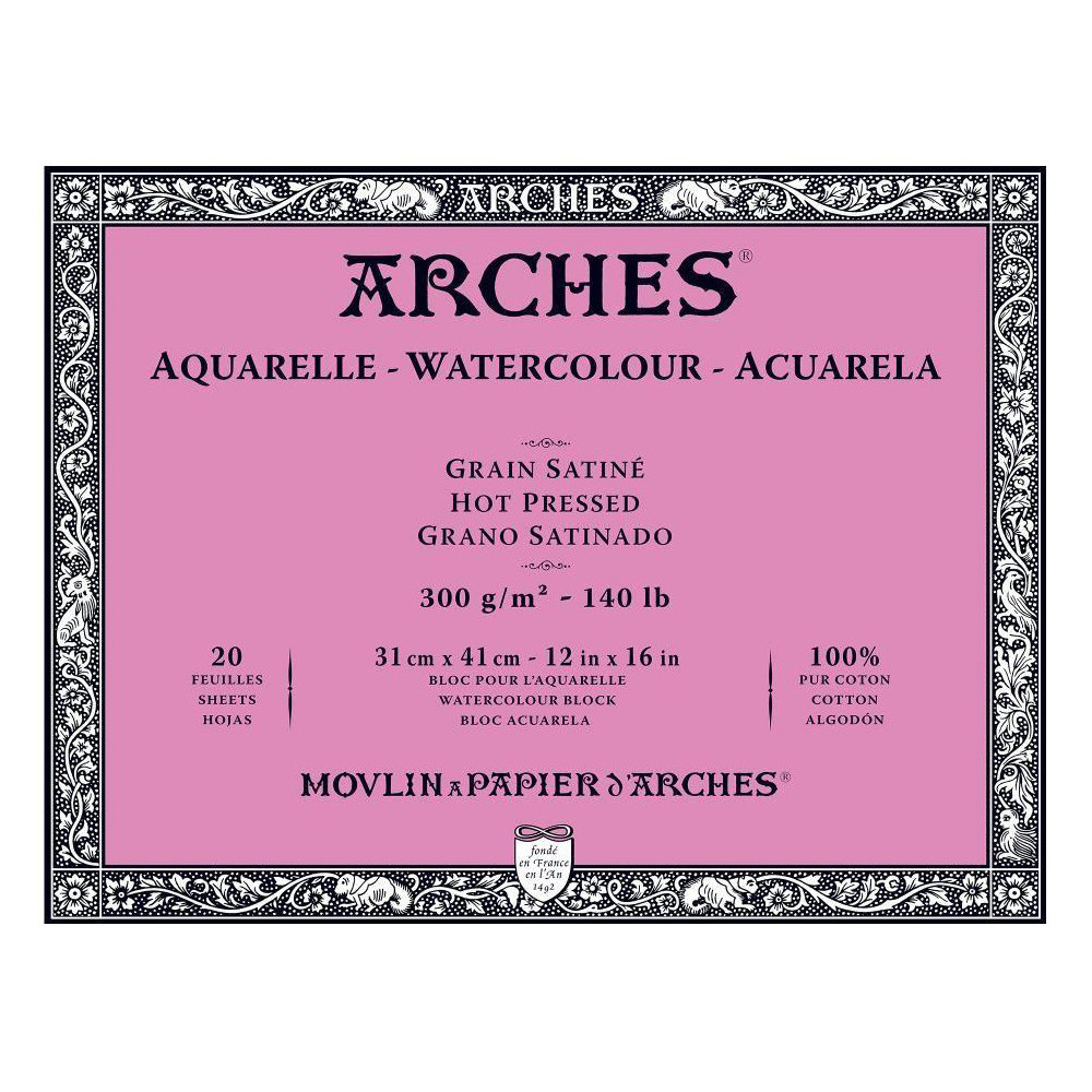 Blok do akwareli - Arches - hot pressed, 31 x 41 cm, 300 g, 20 ark.