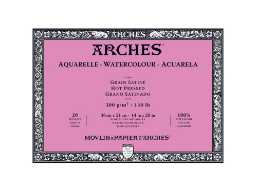Watercolor paper - Arches - hot pressed, 36 x 51 cm, 300 g, 20 sheets