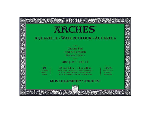 Watercolor paper - Arches - cold pressed, 36 x 51 cm, 300 g, 20 sheets