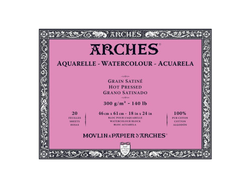 Blok do akwareli - Arches - hot pressed, 46 x 61 cm, 300 g, 20 ark.