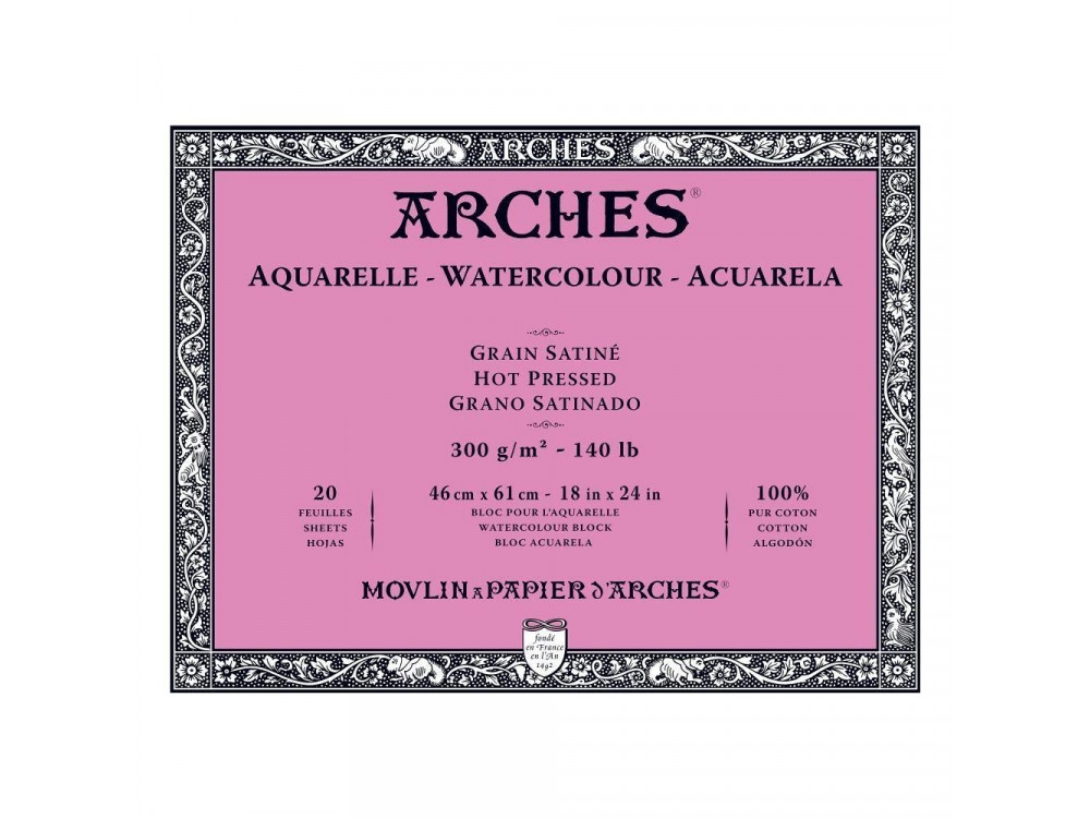 Blok do akwareli - Arches - hot pressed, 46 x 61 cm, 300 g, 20 ark.