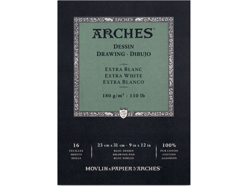 Blok rysunkowy - Arches - extra white, 23 x 31 cm, 180 g, 16 ark.