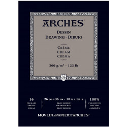 Drawing paper - Arches - cream, 23 x 31 cm, 200 g, 16 sheets