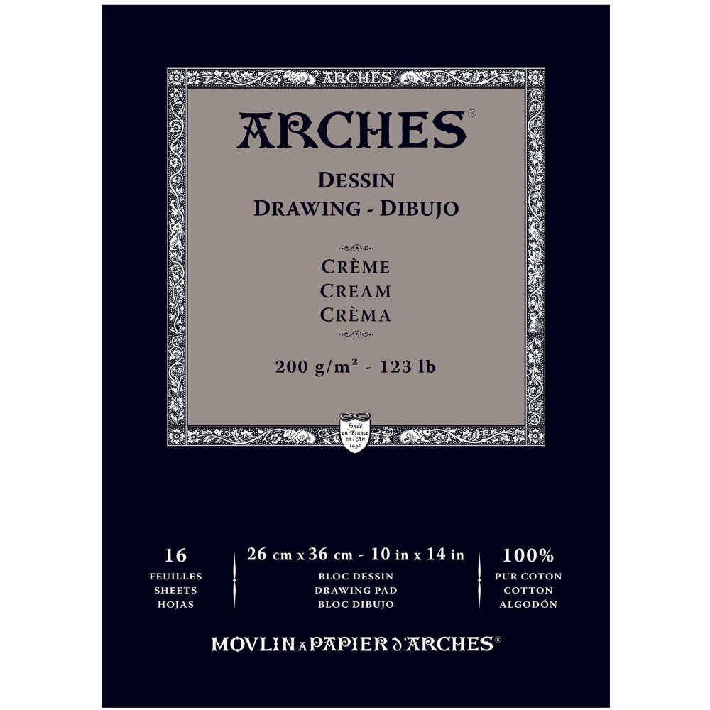 Drawing paper - Arches - cream, 23 x 31 cm, 200 g, 16 sheets