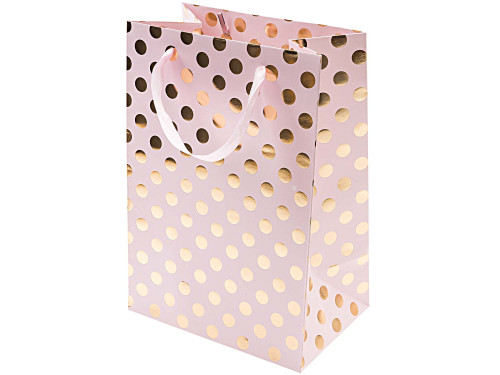 Torba prezentowa w kropki - Rico Design - różowo-złota, 18 x 26 x 12 cm