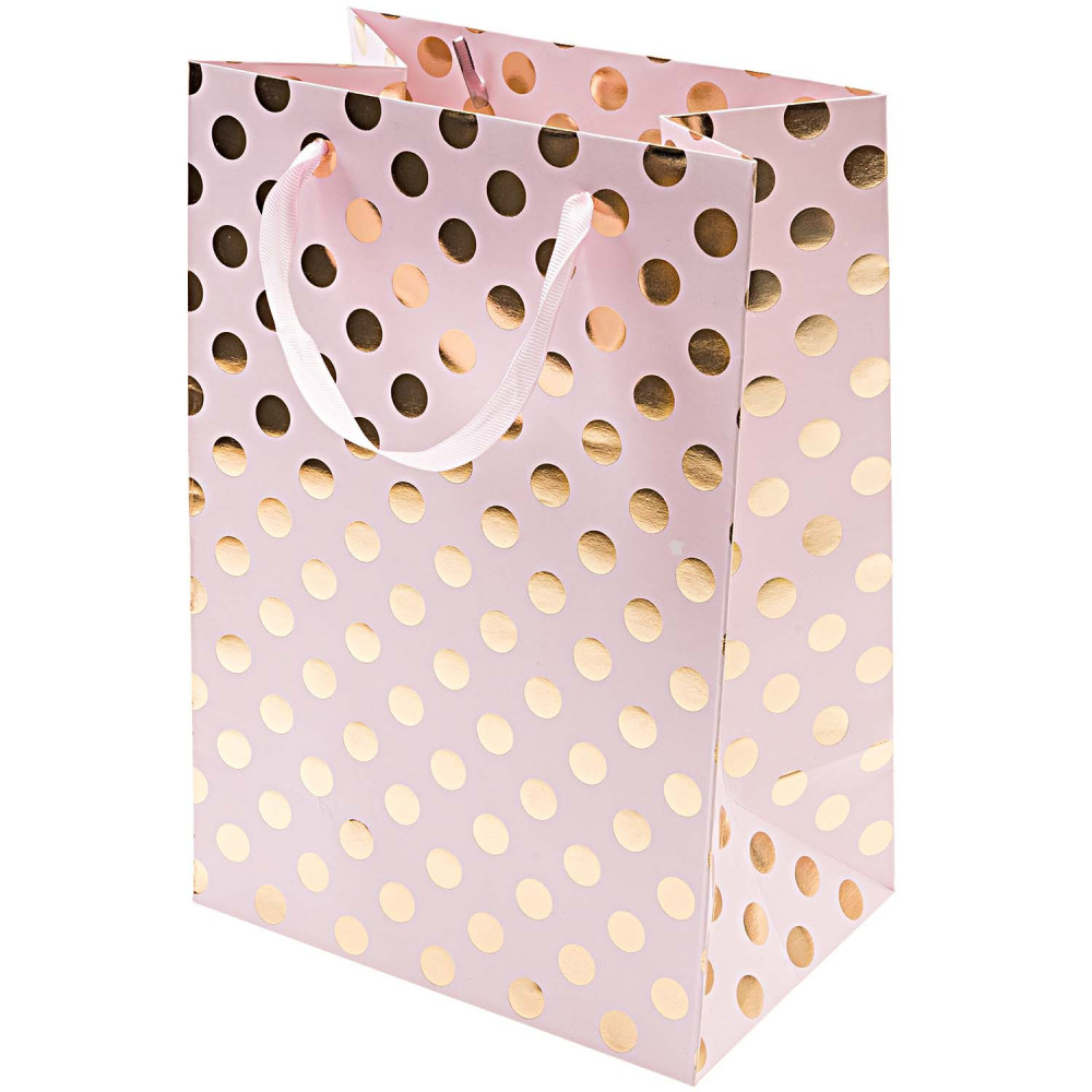 Paper dotted gift bag - Rico Design - pink and gold, 18 x 26 x 12 cm
