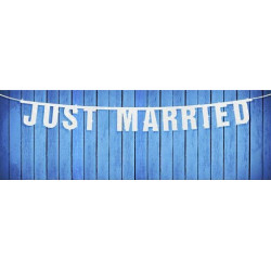 Baner weselny Just Married - biały, 18 x 170 cm