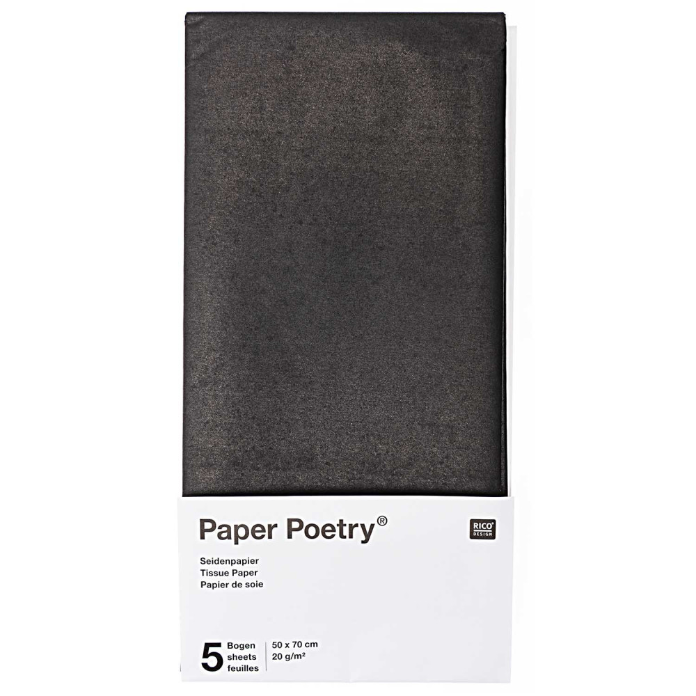 Bibuła gładka do pakowania prezentów - Paper Poetry - czarna, 5 szt.