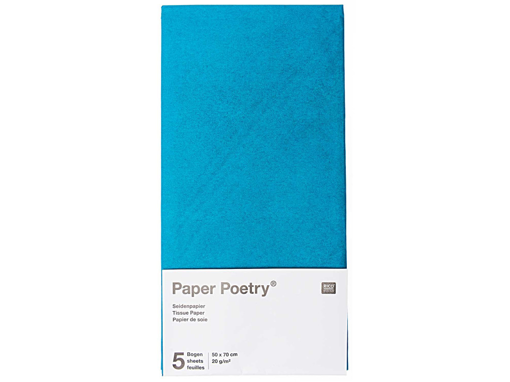 Bibuła gładka do pakowania prezentów - Paper Poetry - niebieska, 5 szt.