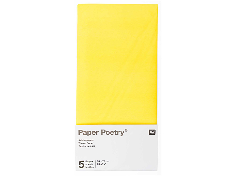 Bibuła gładka do pakowania prezentów - Paper Poetry - żółta, 5 szt.