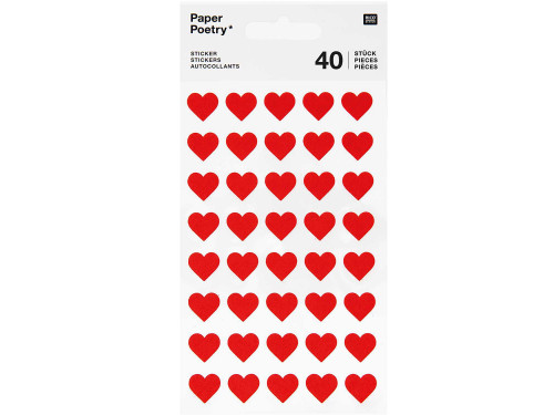 Felt stickers - Paper Poetry - Little hearts, red, 40 pcs