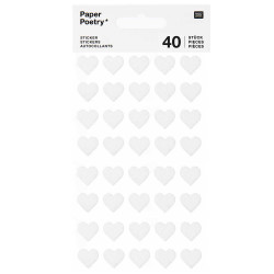 Felt stickers - Paper Poetry - Little hearts, white, 40 pcs