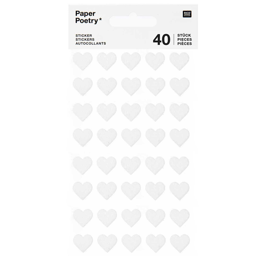 Naklejki filcowe Serca - Paper Poetry - małe, białe, 40 szt.