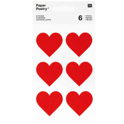 Felt stickers - Paper Poetry - Big hearts, red, 6 pcs