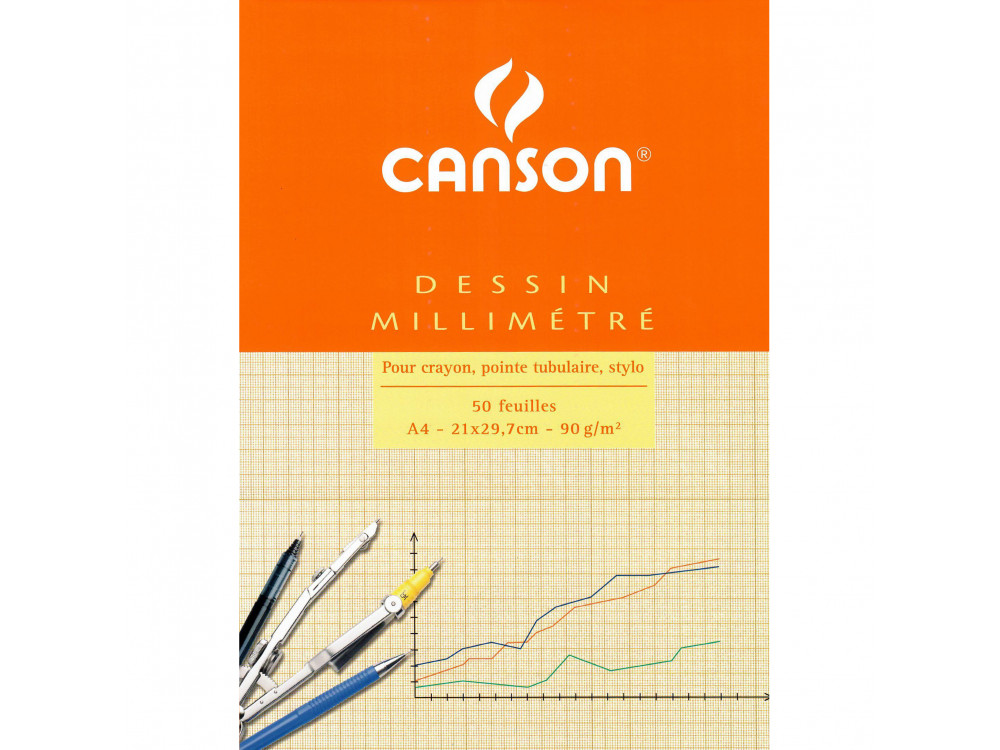 Millimeter graph paper pad - Canson - A4, 90 g, 50 sheets