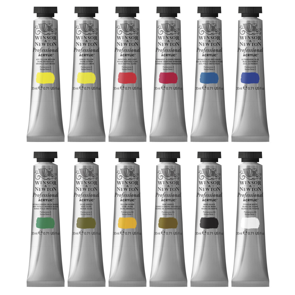 Professional acrylic paints set - Winsor & Newton - 12 colors x 20 ml