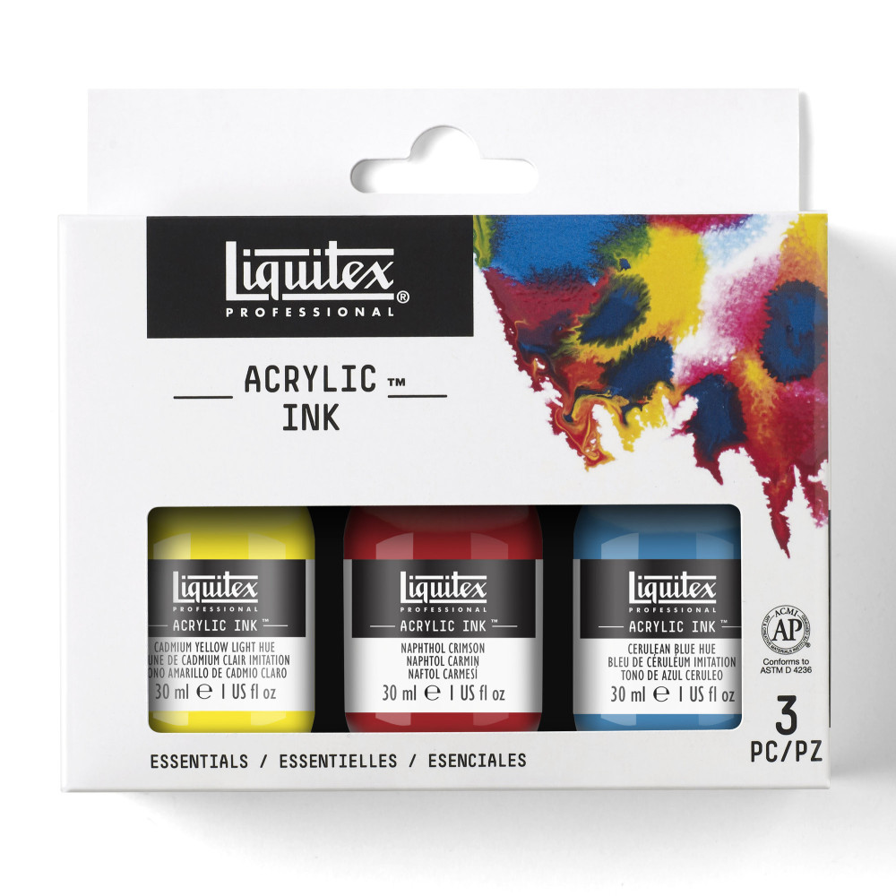 Zestaw tuszów akrylowych Essentials - Liquitex - 3 kolory x 30 ml