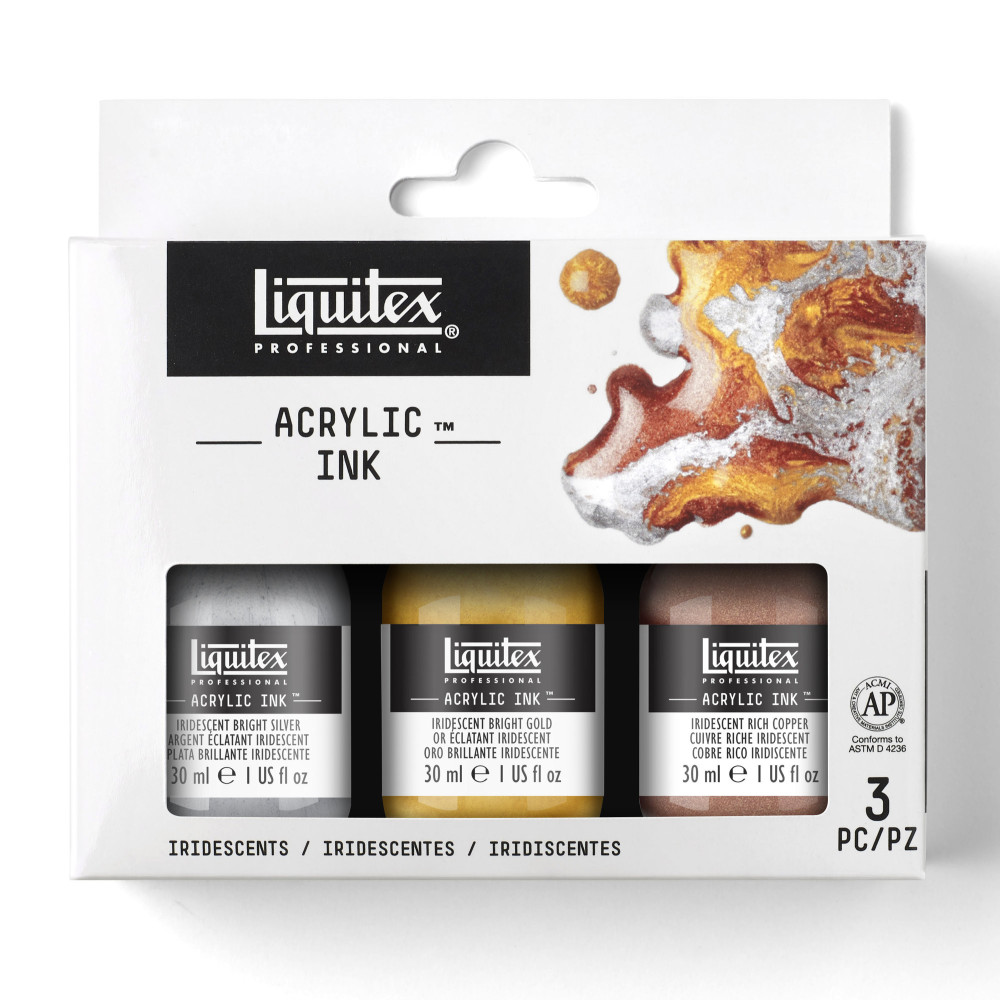 Set of Professional Acrylic inks - Liquitex - Iridescent, 3 colors x 30 ml